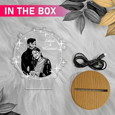 Personalized Couple Photo night lamp with Warm White Light Customized Photo Name Anniversary Gift for Bhaiya Bhabhi, Husband Wife, Parents, Sister jiju